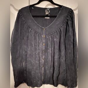 Dept Black Long Sleeve Pleated Bib Collar Blouse